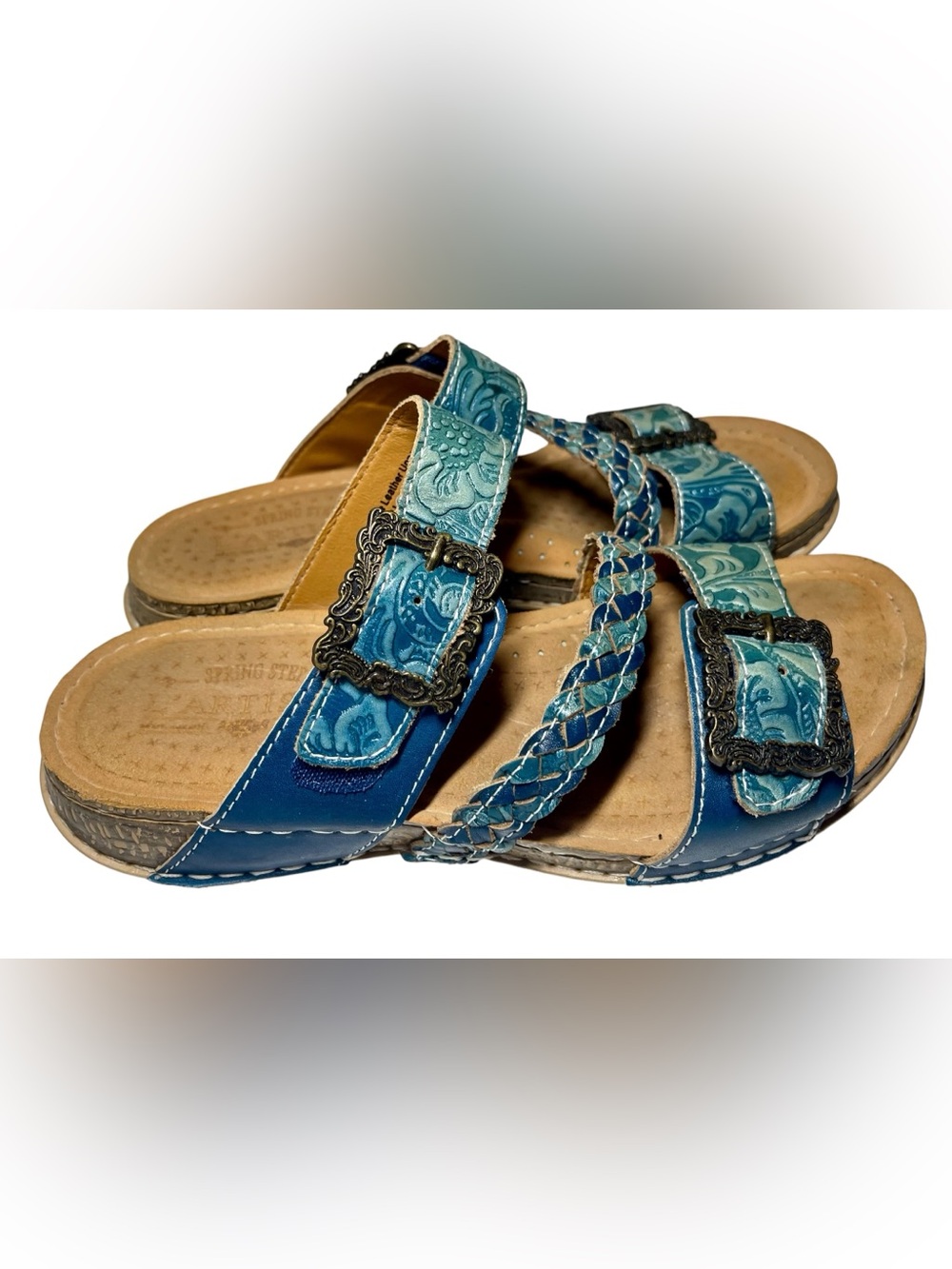 L’Artiste by Spring Step Women’s Astra Leather Slide Sandal Blue 7.5 38 - Picture 4 of 9